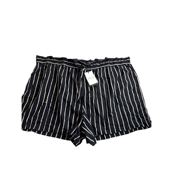 Who What Wear Womens 4X Chalk Stripe Linen Blend Paperbag Shorts Black White New - Picture 1 of 6